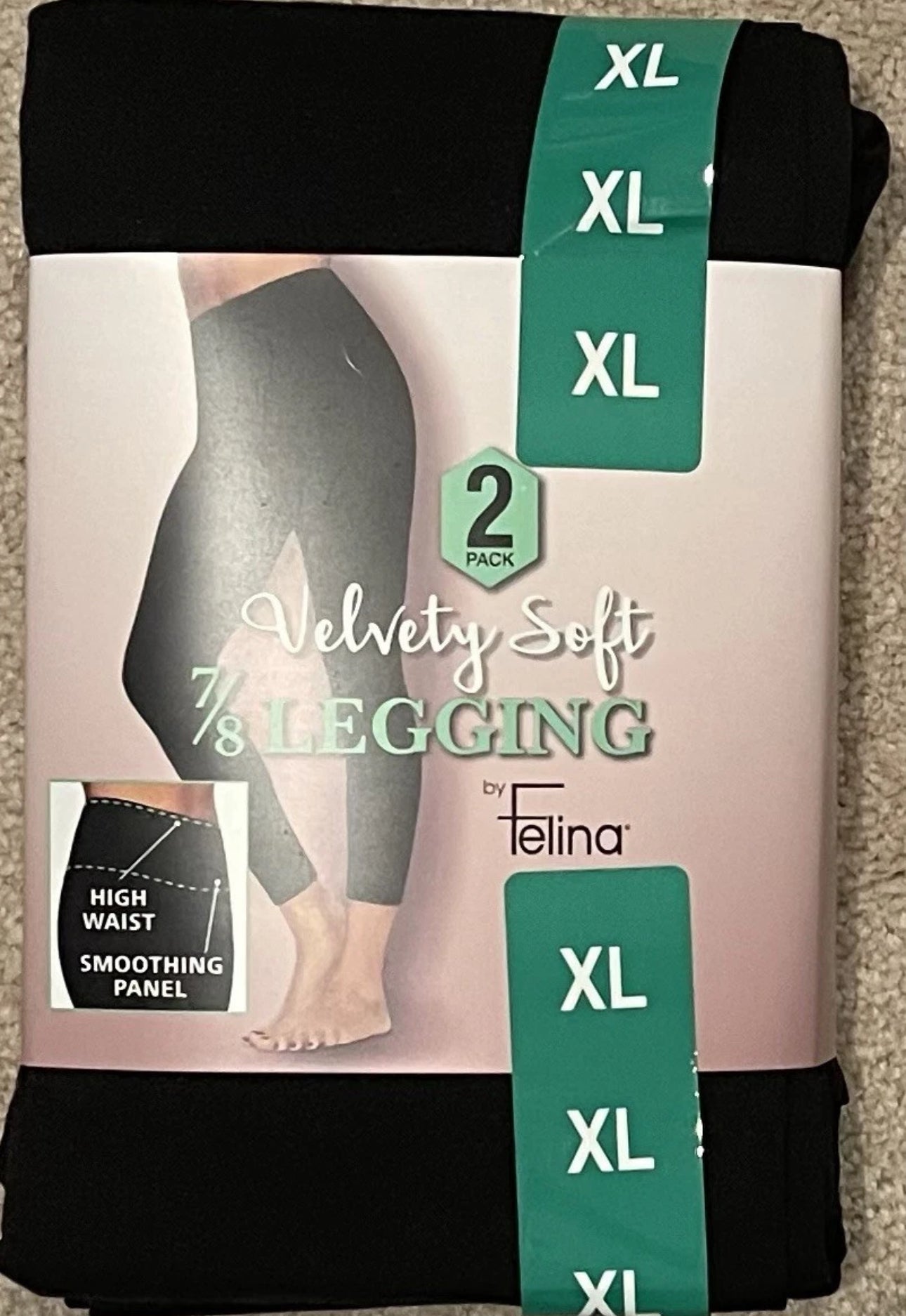 Leggings Felina Women's Velvery Soft 7/8 Legging 2pack, Black, XL Free Shipping